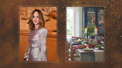 composite of trinny woodall at event and picture of christmas table set