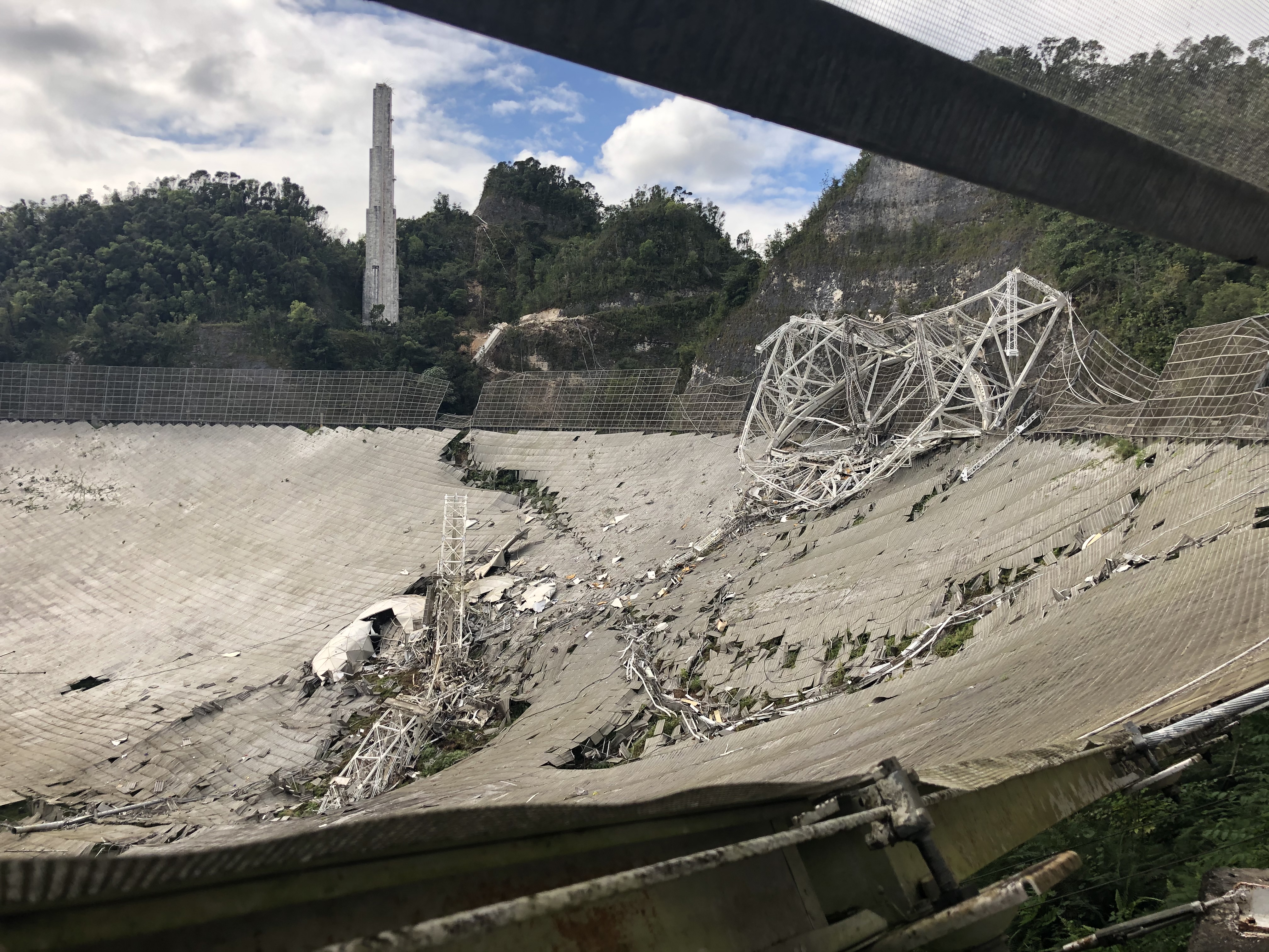 An image taken on Dec. 8, 2020, shows the wreckage of the radio telescope at Arecibo Observatory.