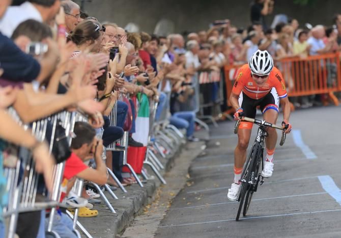 Marianne Vos (Netherlands) en route to a solo victory in the 2013 road race world championship