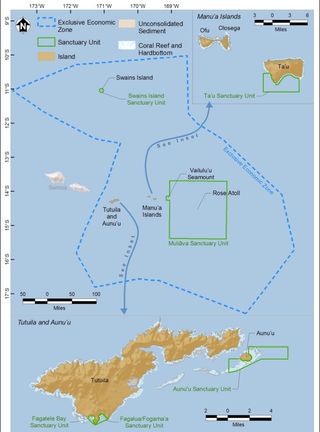 Map of National Marine Sanctuary of American Samoa, America's largest marine sanctuary.