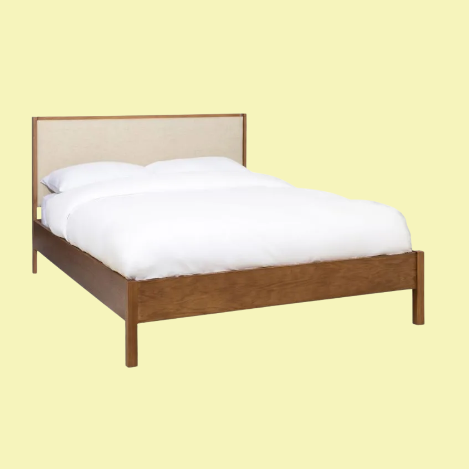 A wood framed king size bed