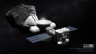 This illustration depicts Deep Space Industries' Fuel Processor class spacecraft for asteroid mining.