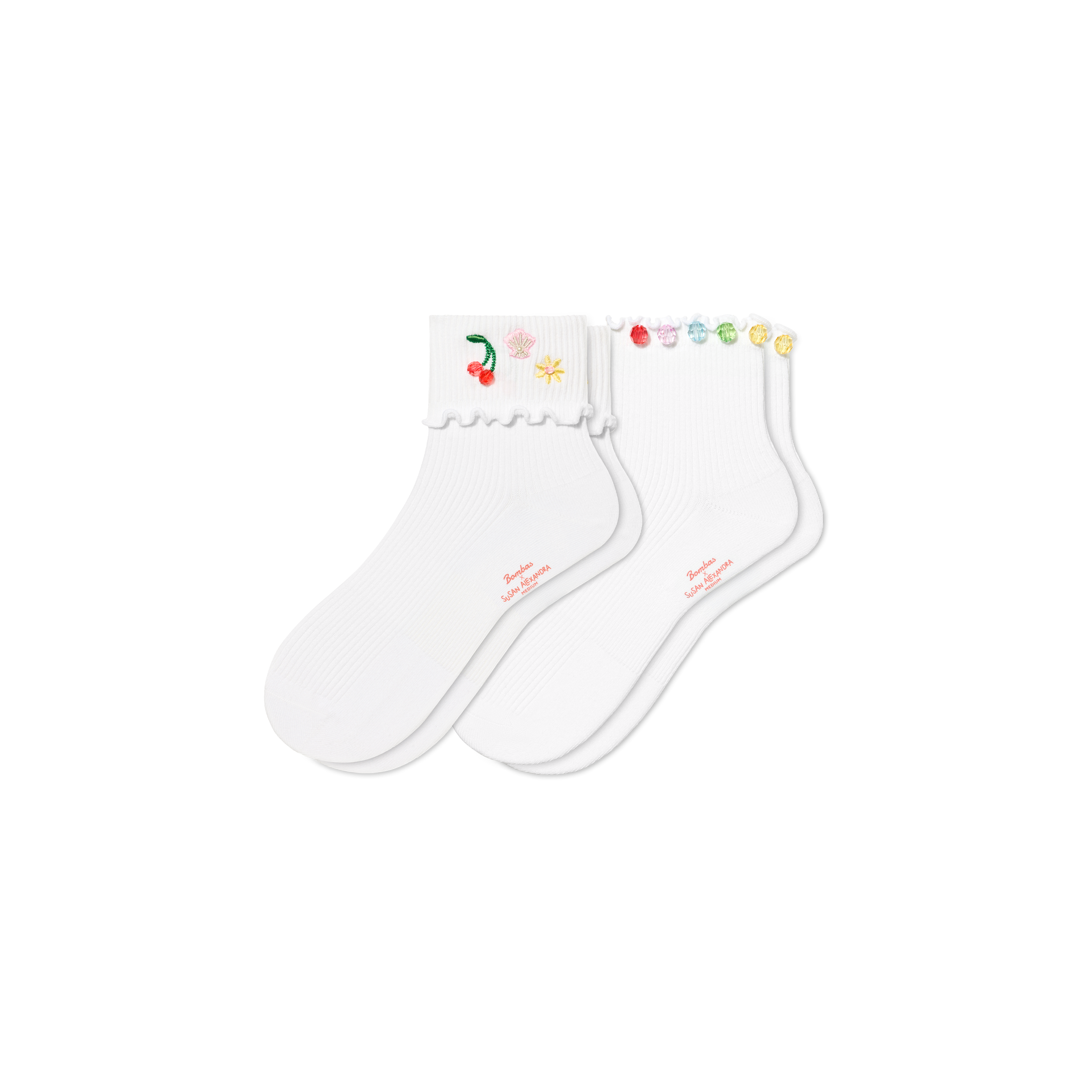 Bombas X Susan Alexandra Embellished Ruffle Rib Quarter Sock 2-Pack