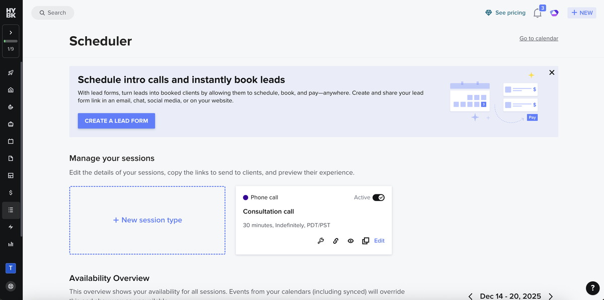 screenshot of Honeybook crm platform