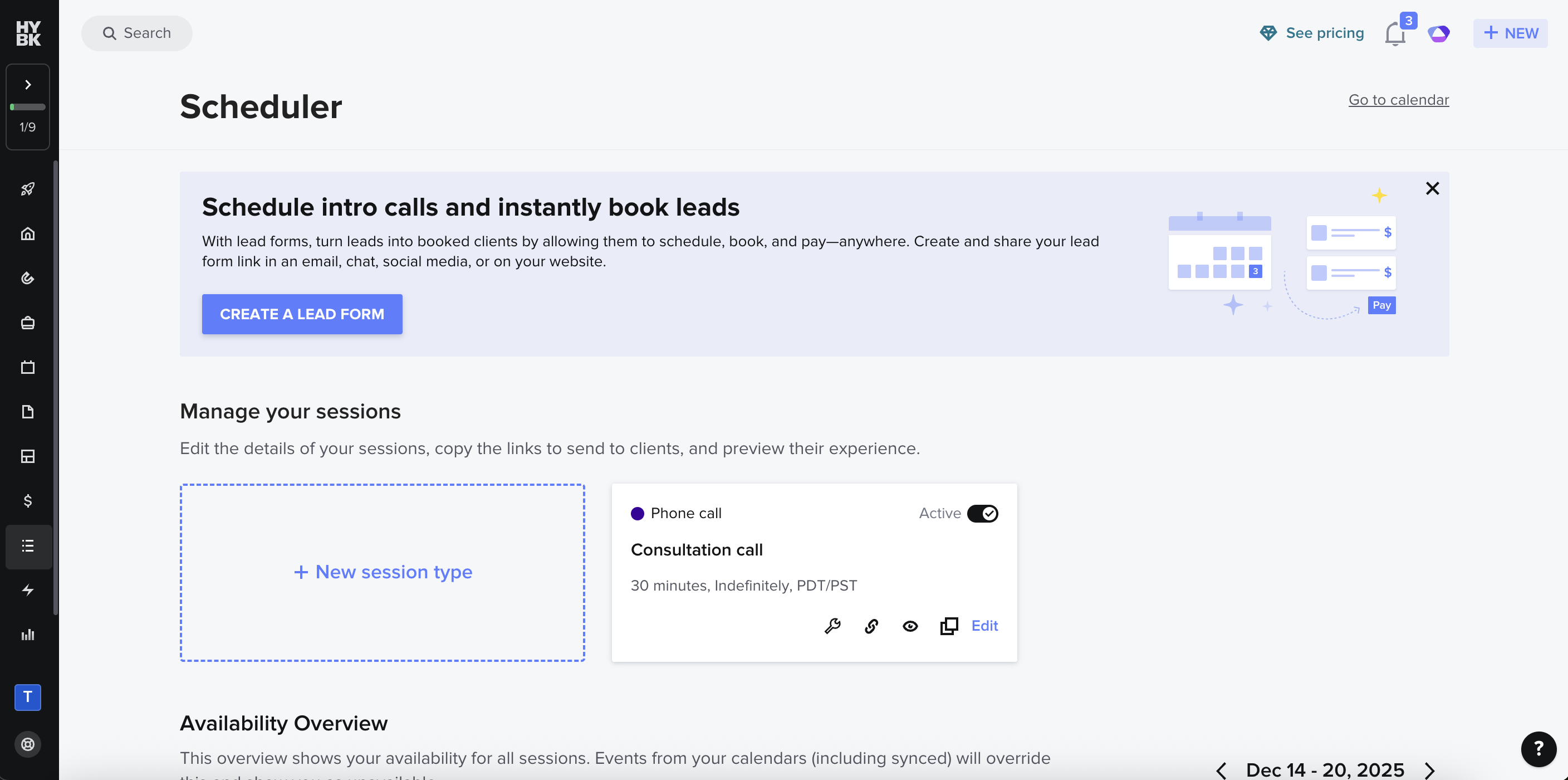 screenshot of Honeybook crm platform