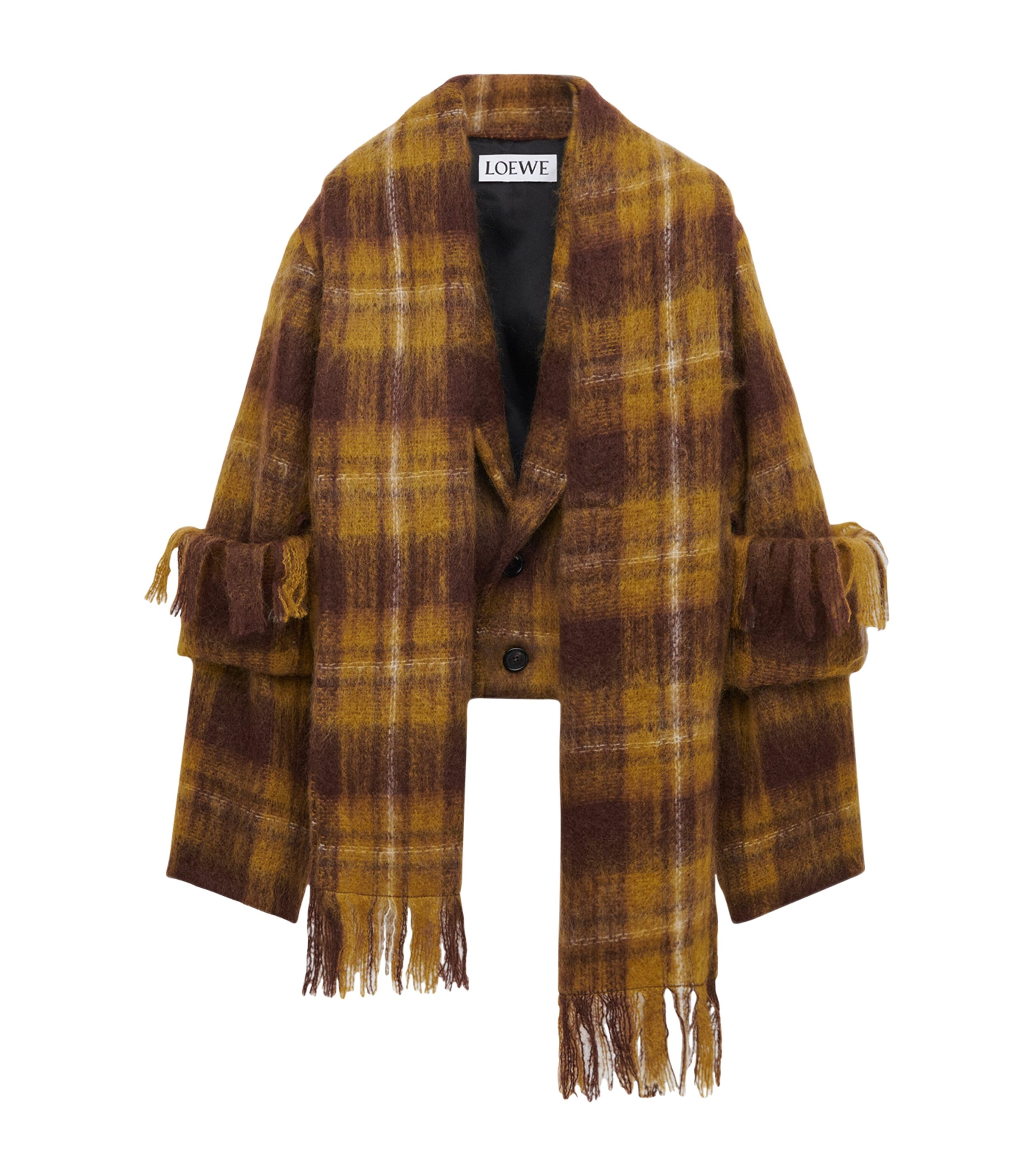 Loewe Mohair-Wool Scarf-Detail Check Coat