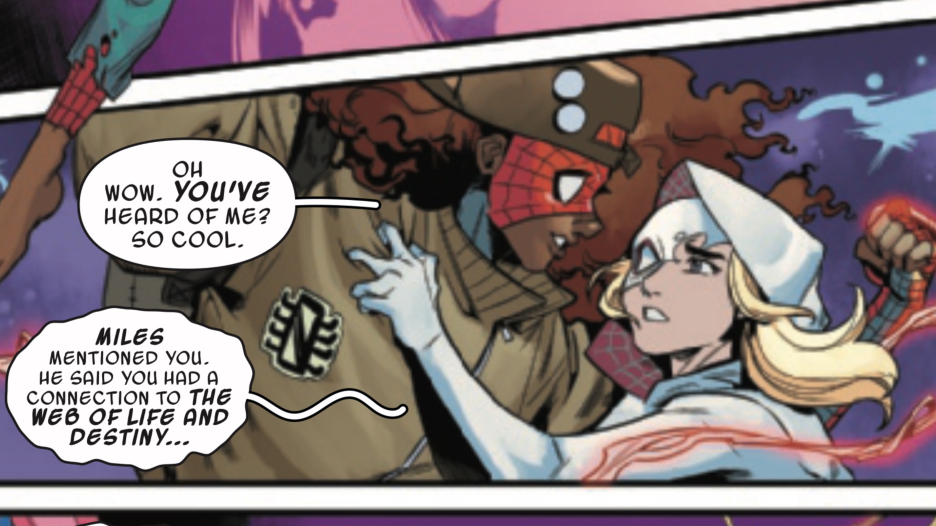 Spider-Gwen falls into a Spider-Verse homage and namechecks Miles Morales  in Gwen-Verse #1 | GamesRadar+