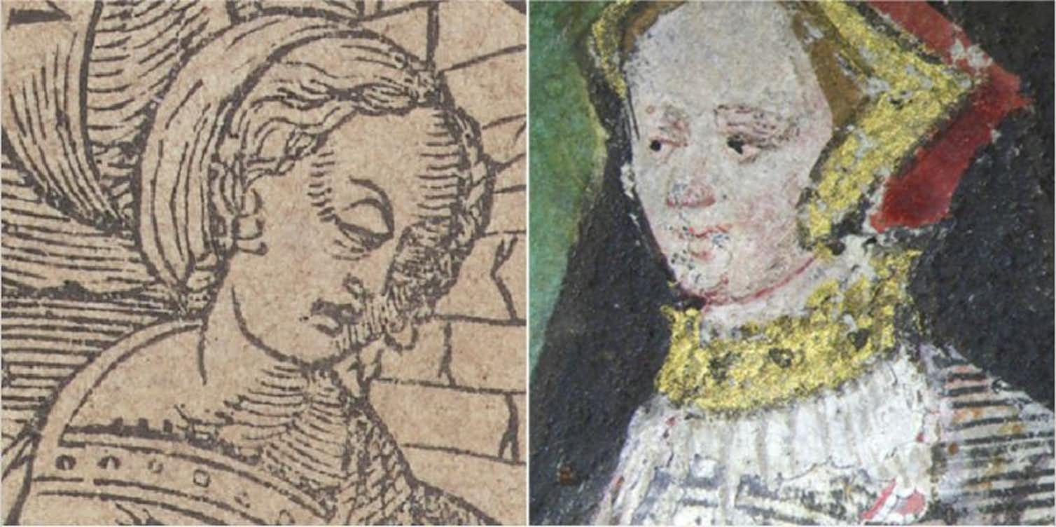 The female image believed to represent Jane Seymour evolved from black-and-white into a more ornate figure decorated in gold leaf.