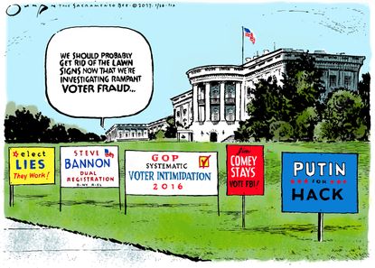 Political Cartoon U.S. Donald Trump voter fraud investigation