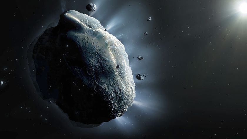 An illustration of an asteroid in space