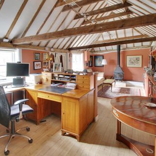 home office with wooden floor and computer