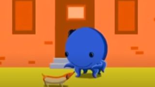 Oswald petting his dog in Oswald.