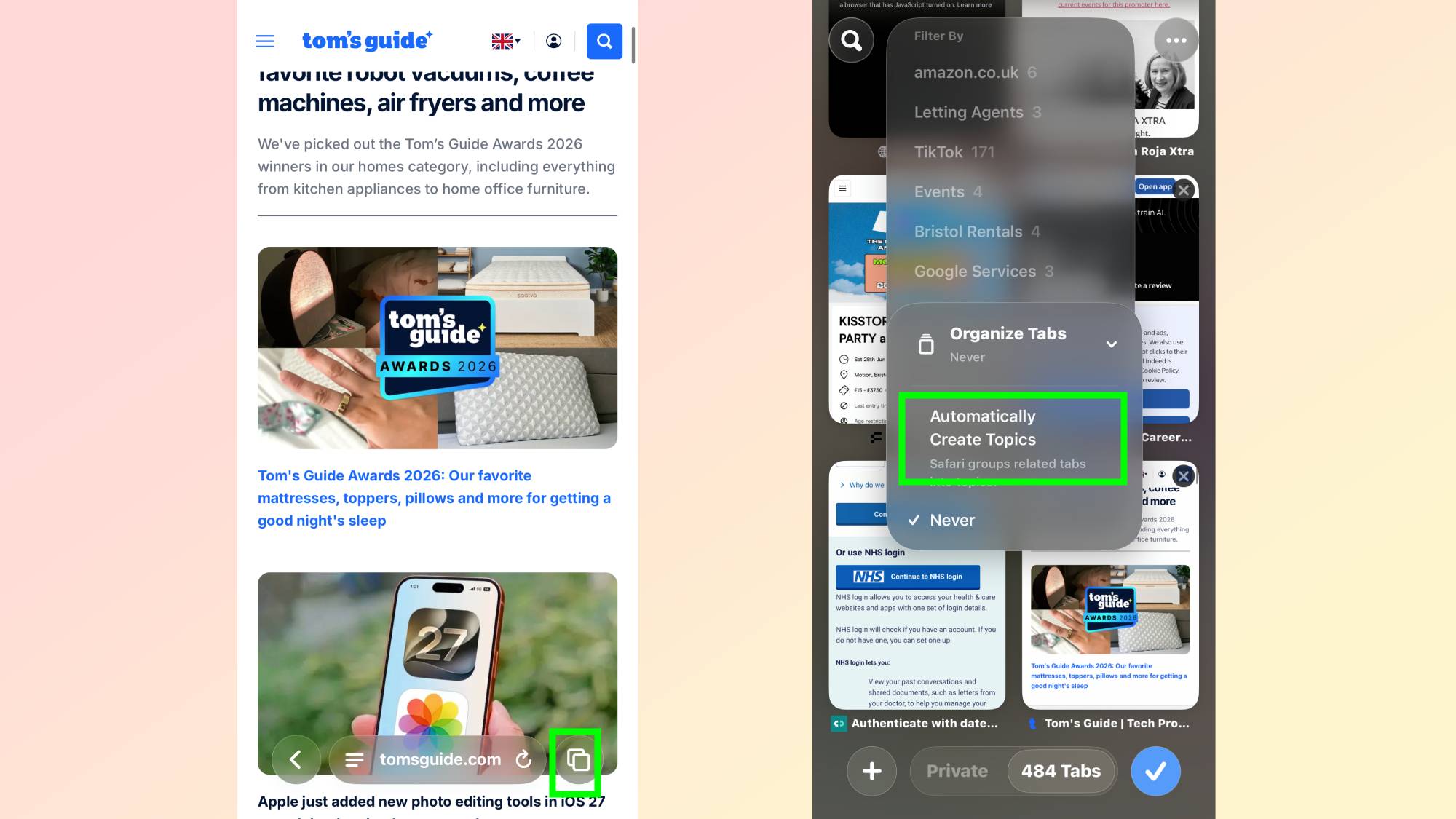 Automatically group tabs in Safari in iOS 27