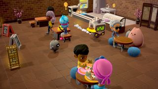 Promotional screenshot of the player serving meals in Rolling Hills: Make Sushi, Make Friends