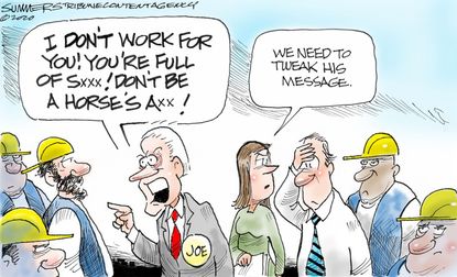 Political Cartoon U.S. Biden curses out Detriot worker tweak message