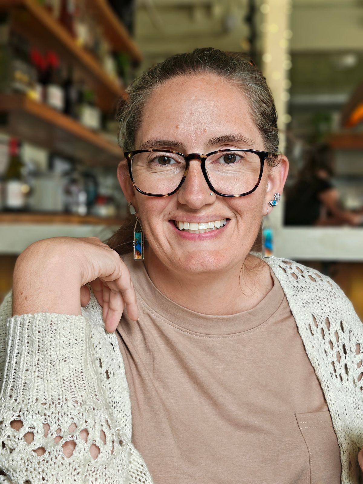 Portrait photos of a family at a restaurant and outdoor concert