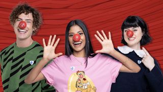 Joel Mawhinney, Abby Cook and Shini Muthukrishnan in red noses for Red Peter in Comic Relief 2024