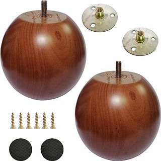 Btibpse 4 Inch Wooden Sofa Legs, Solid Wood Round Sofa Furniture Replacement Bun Feet, Big Wooden Legs for Cabinet/desk/sofa/bookcase Legs Diy, With Mounting Plate & Screws, 2pcs