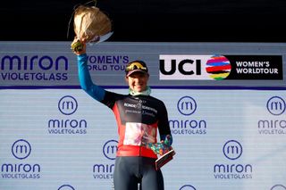Maike van der Duin (Canyon-SRAM) on the podium at Ronde van Drenthe 2023