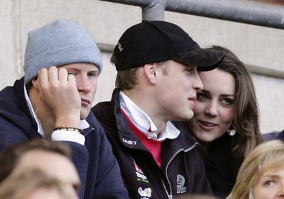 LONDON - FEBRUARY 10: Prince Harry (L) and Prince William (C) and Kate Middleton (R) watch the action during the RBS Six Nations Championship match between England and Italy at Twickenham on February 10, 2007 in London, England. (Photo by Richard Heathcote/Getty Images)