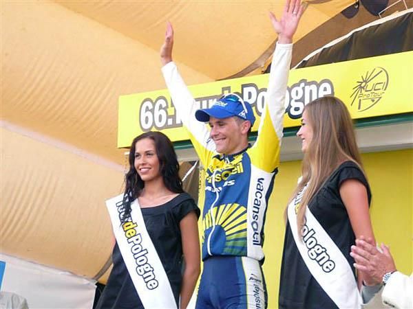 Borut Bozic (Vacansoleil) on the podium as the day's stage winner.