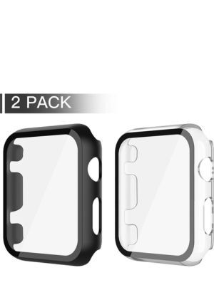 Misxi 2 Pack PC Case with Tempered Glass Screen Protector Compatible with Apple Watch Series 3 Series 2