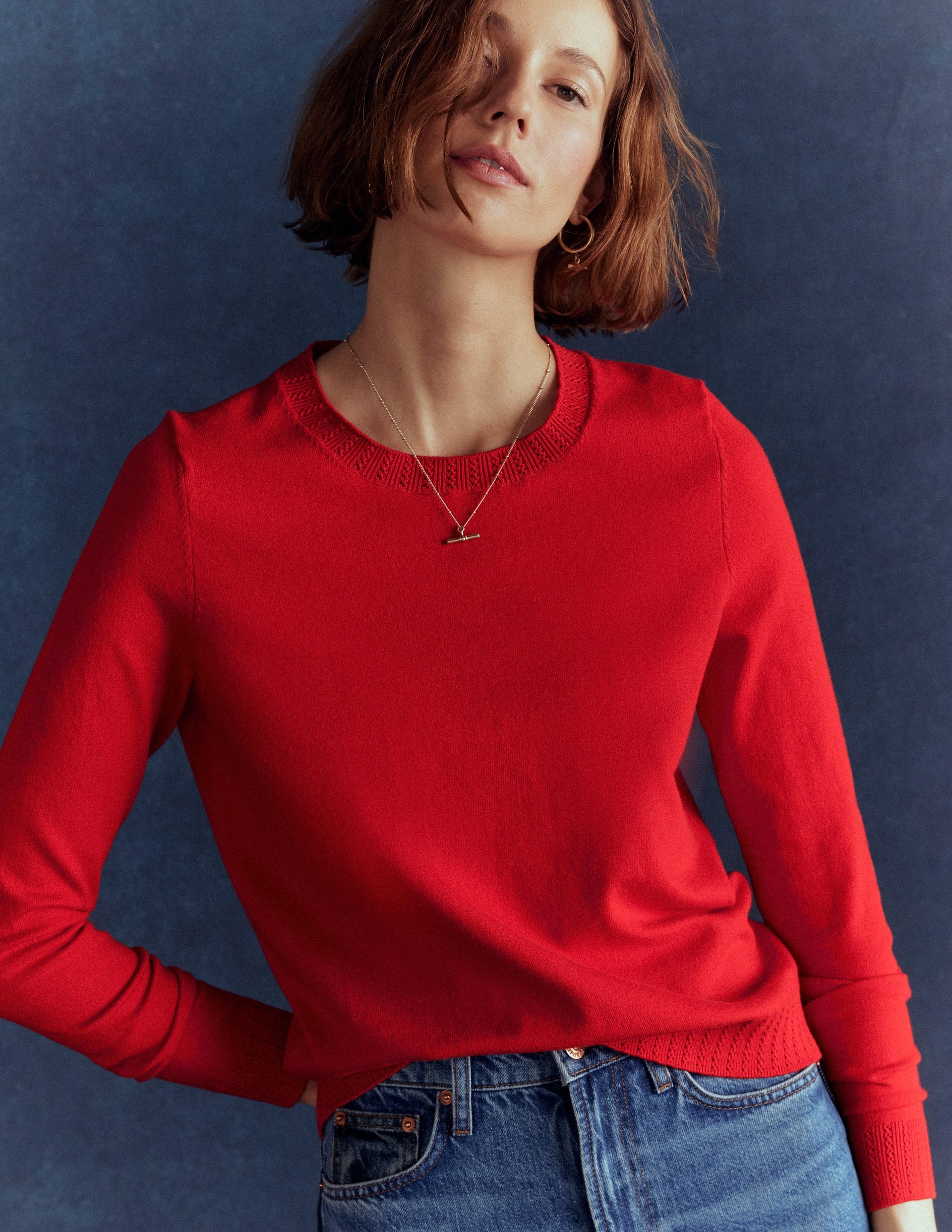 Emilia Cotton Crew Jumper-Poppy Red