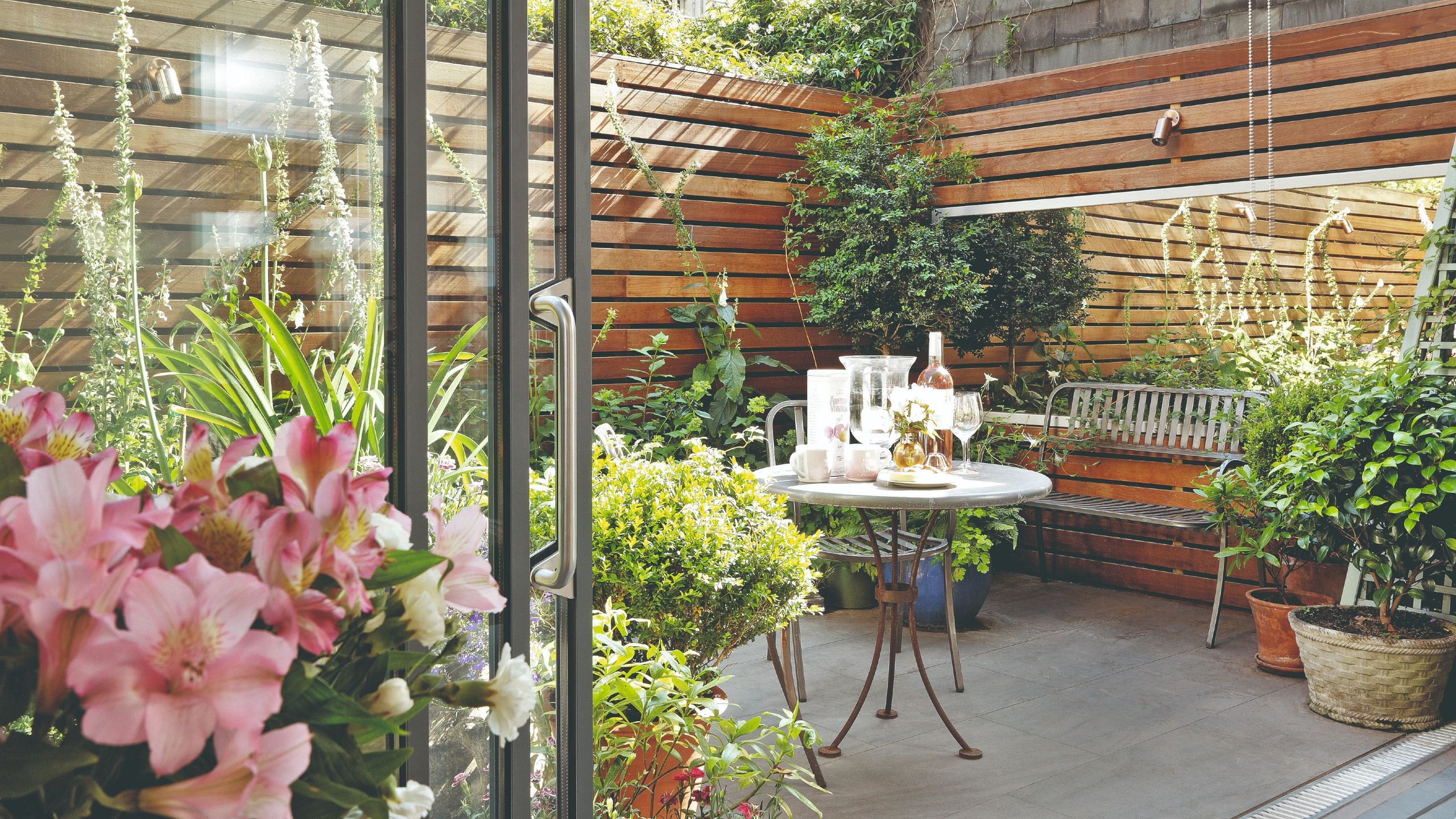 Natural stone patio with outdoor seating area