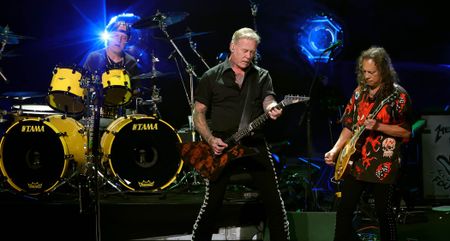 Metallica's James Hetfield, Lars Ulrich and Kirk Hammett perform at the band's 2024 charity event, the All Within My Hands Foundation Presents The Helping Hands Concert And Auction 2024