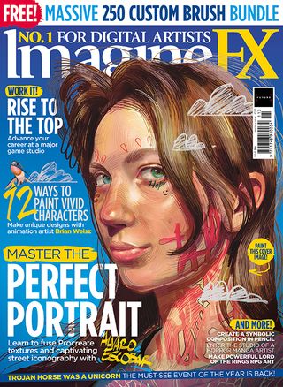 Portrait of a young woman on the cover of ImagineFX magazine