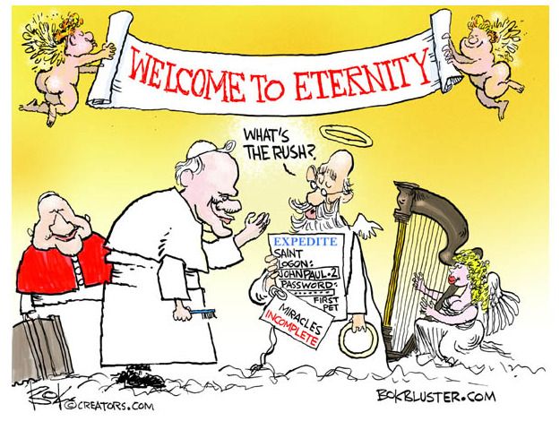 Editorial cartoon Pope John Paul II saint