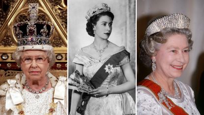 Queen Elizabeth II wearing various tiaras from across the years