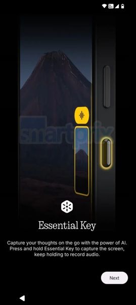 A leaked splash page for the Nothing Phone 3a Series' "Essential Key."
