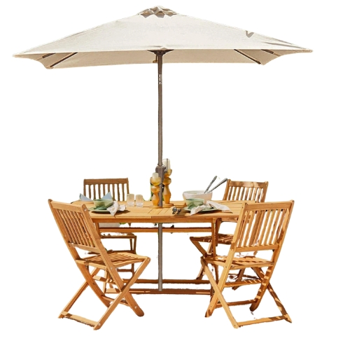 Laura James, Ashby 4 Seater Wooden Rectangular Garden Dining Set With Cream Parasol - 120cm