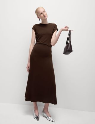 Midaxi Pleated Round Neck Dress