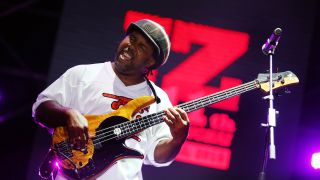 American bass player and composer Victor Wooten performs onstage during the 2015 Shanghai JZ Festival on October 18, 2015 in Shanghai, China