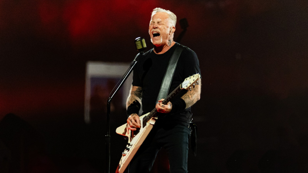 James Hetfield of Metallica performs onstage during a concert at Principality Stadium on June 28, 2026 in Cardiff, Wales