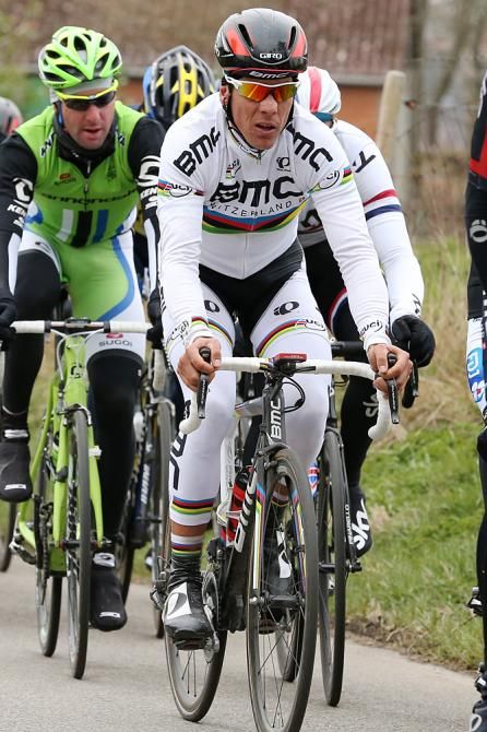Philippe Gilbert (BMC) left his fuzzy ear warmers behind at the start