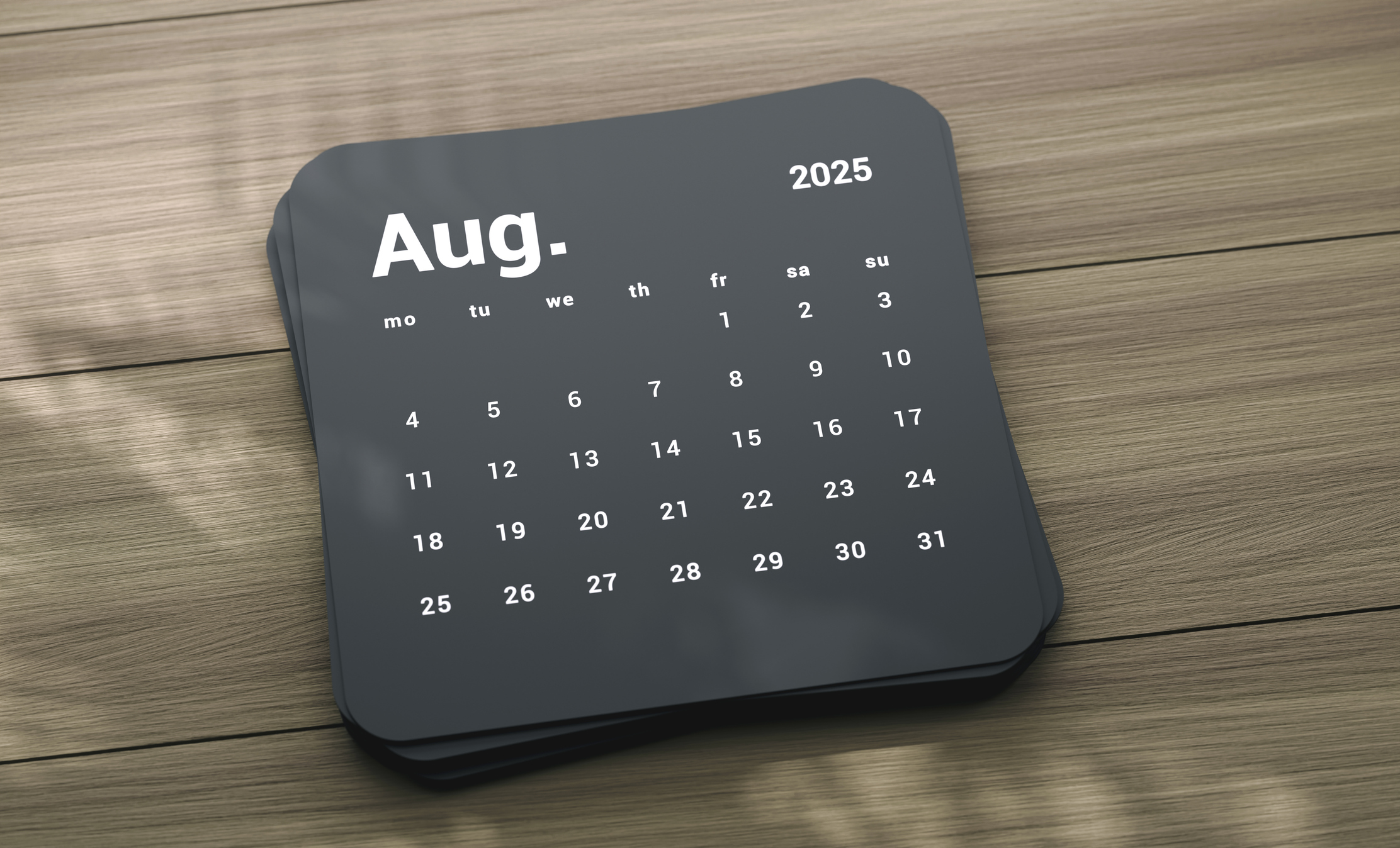 2025 August Calendar On The Desk. Planning Concept.