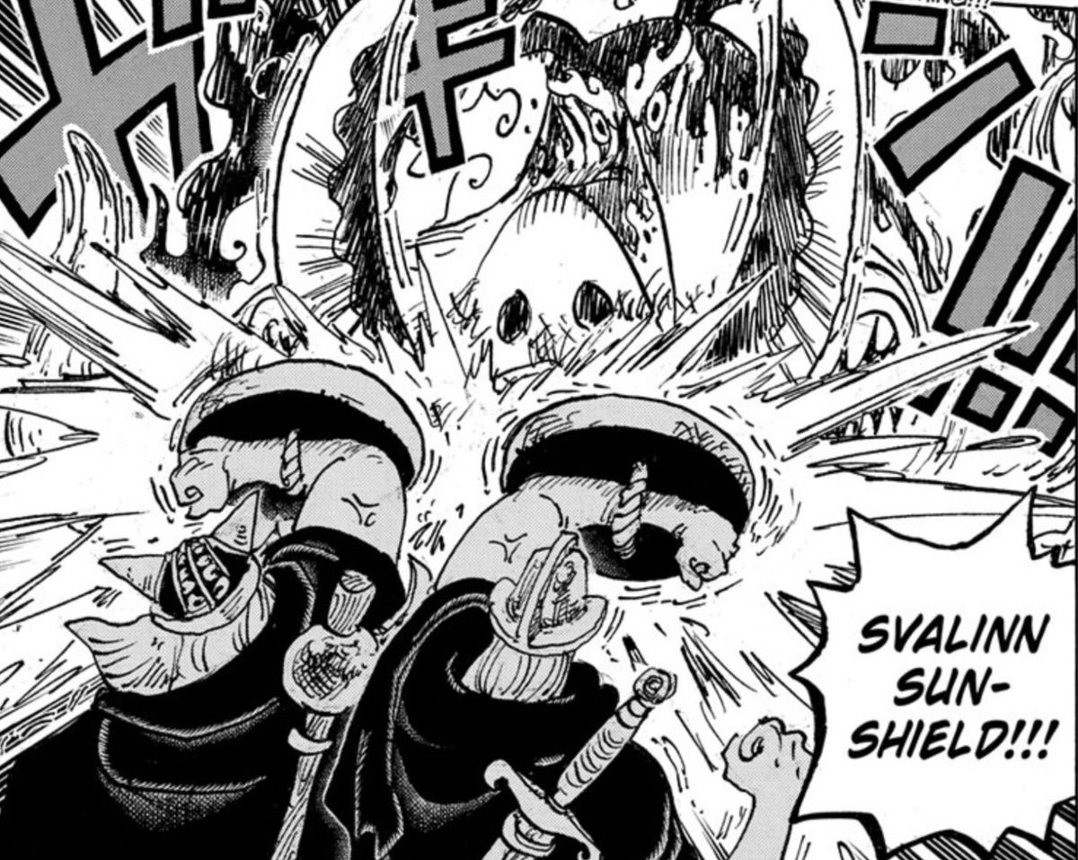 Usopp, typically a coward, is especially impressed by this display. 