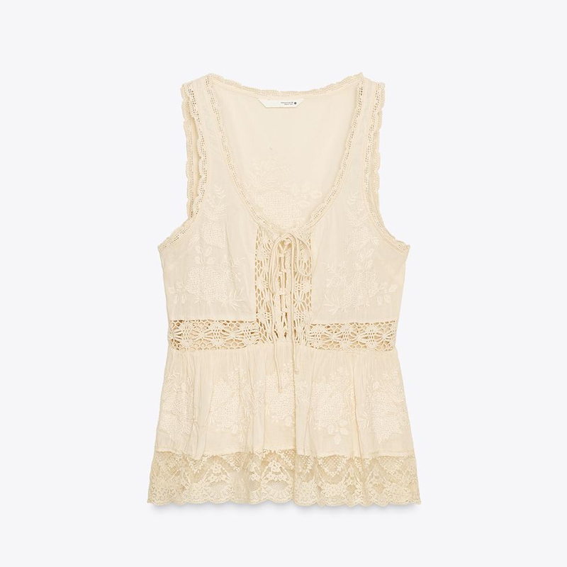 butter yellow sleeveless top with lace detailing, Zara