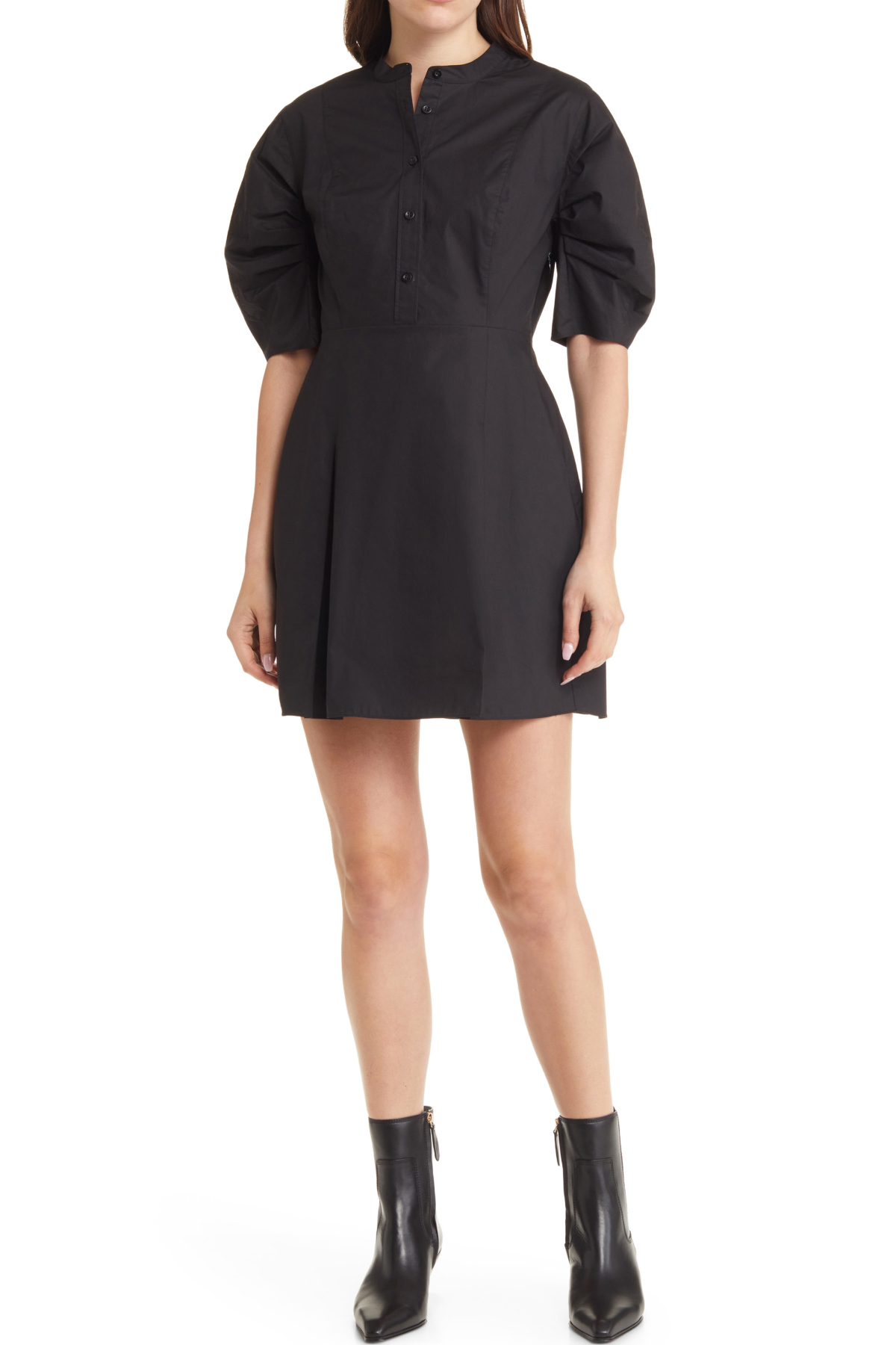 FRAME Puff Sleeve Organic Cotton A-Line Dress