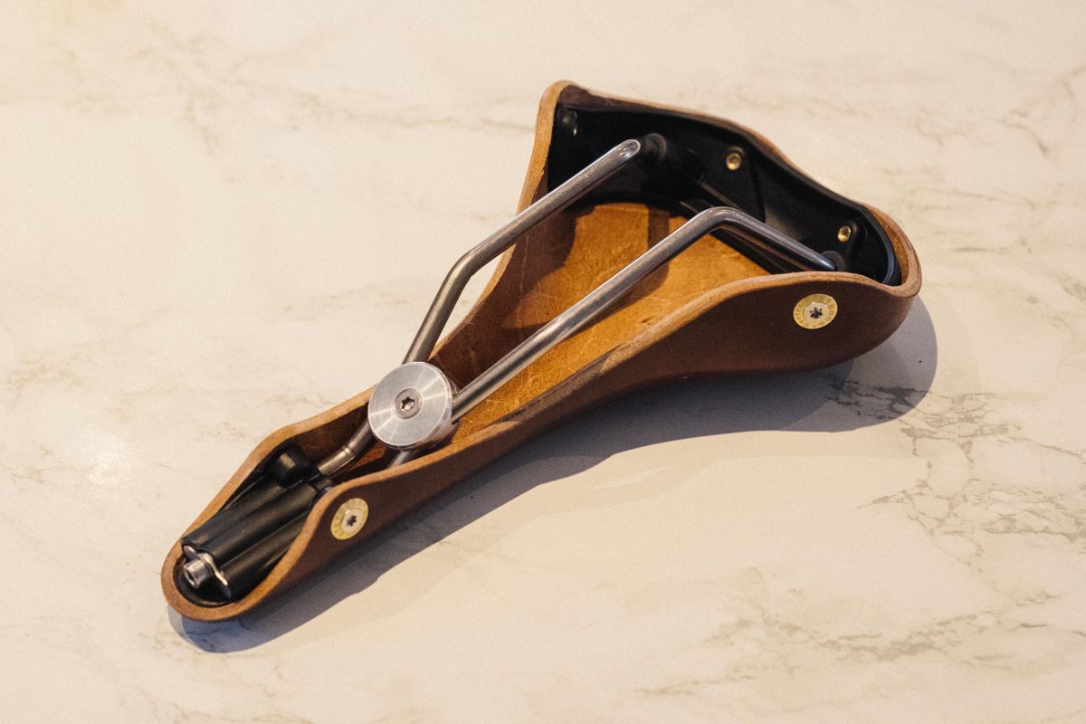 A leather bicycle saddle