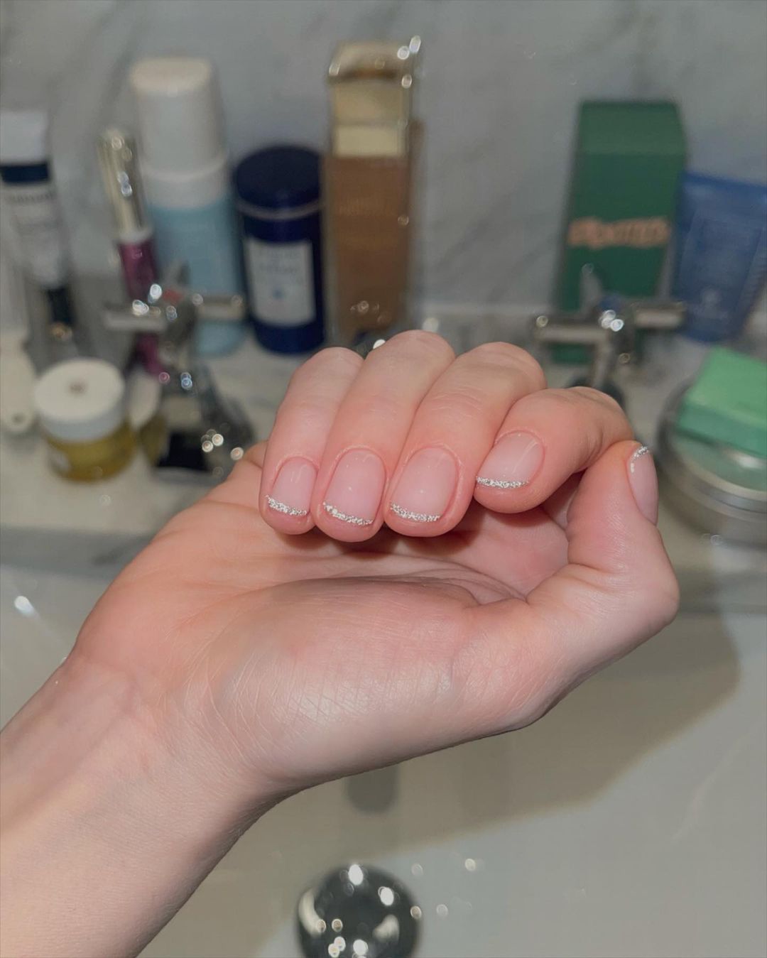 Silver glitter French manicure