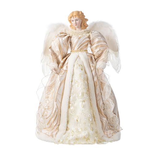 Glitzhome 24&amp;quot; H Angel Treetop Figurine, Standing Elegant Faux Fur Christmas Tree Topper With Porcelain Face for Valentine's Day, Wedding Holiday Party Decorations and Gifts