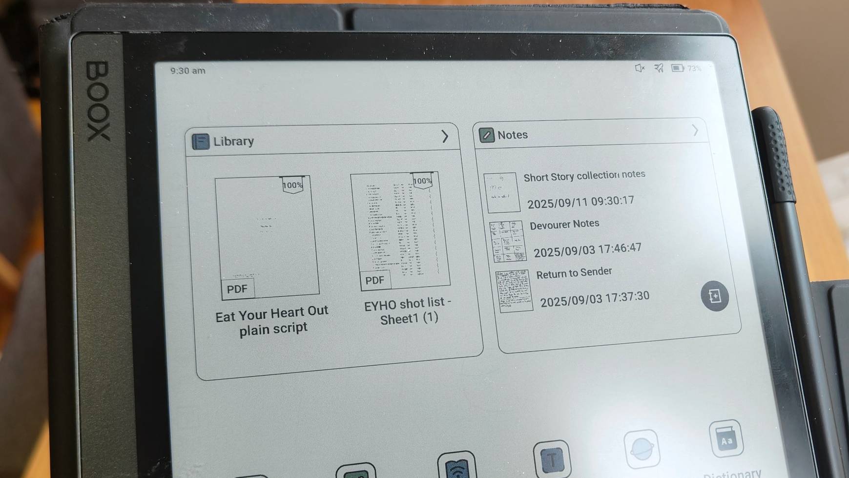 The Onyx Boox Tab Ultra C on a wooden table