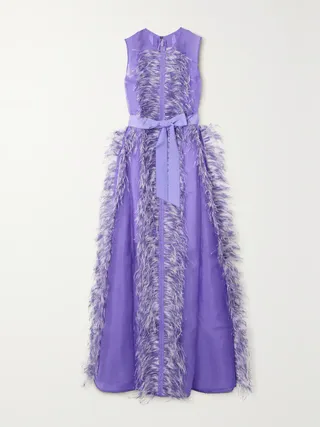 Beau Feather and Grosgrain-Trimmed Silk-Organza Gown