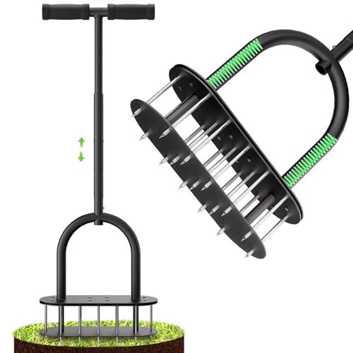 Seasky Lawn Aerator Automatic Dirt and Leaf Clean Design,pre-Assembled 15 Iron Spikes Metal,soil Lawn Aerating Tools for Yard Lawn and Garden, Lawn Aerator Spikes Aerating Tool