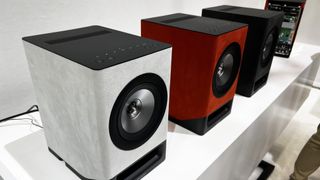 Technics SC-CX700 speakers in all colors, at a trade show