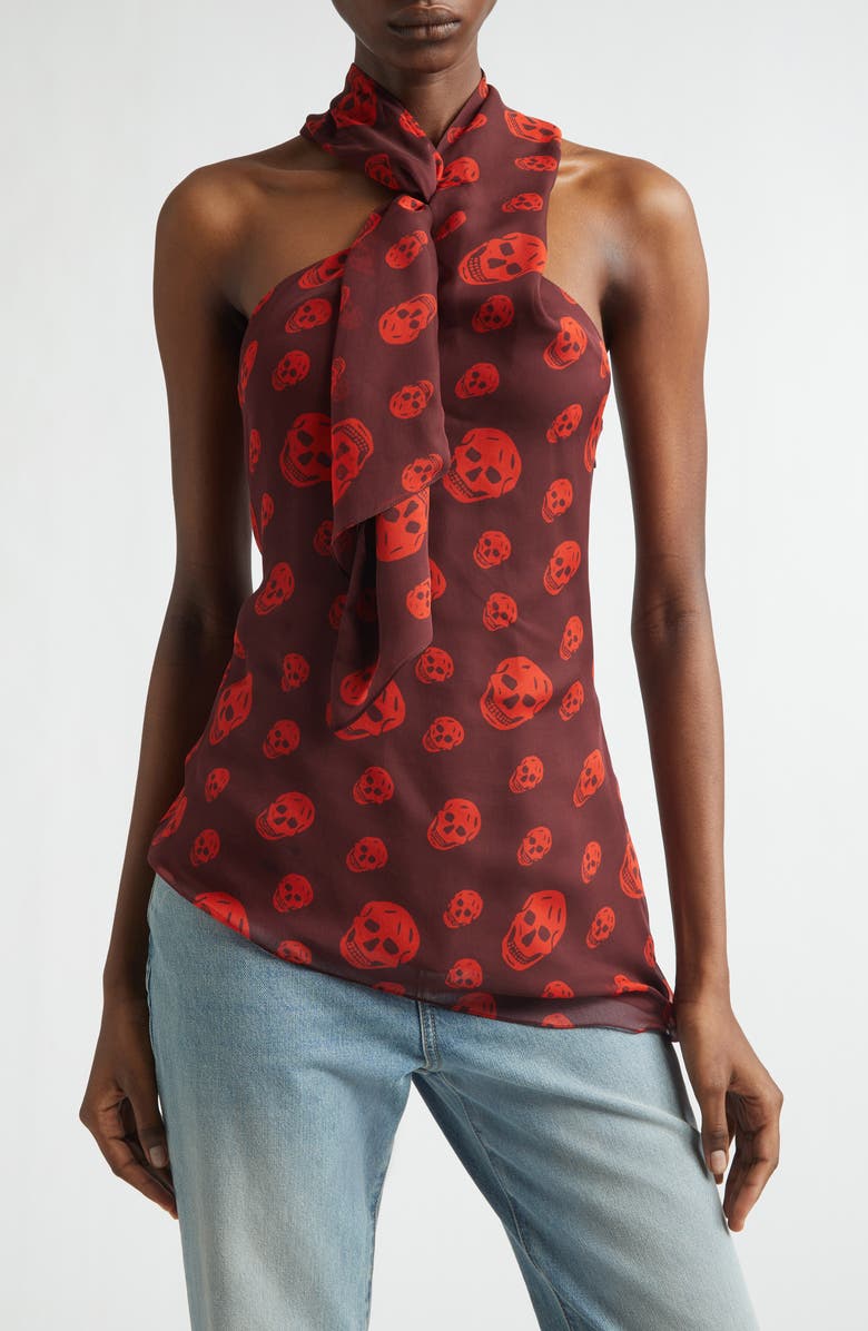 Skull Print Silk Chiffon Scarf Top